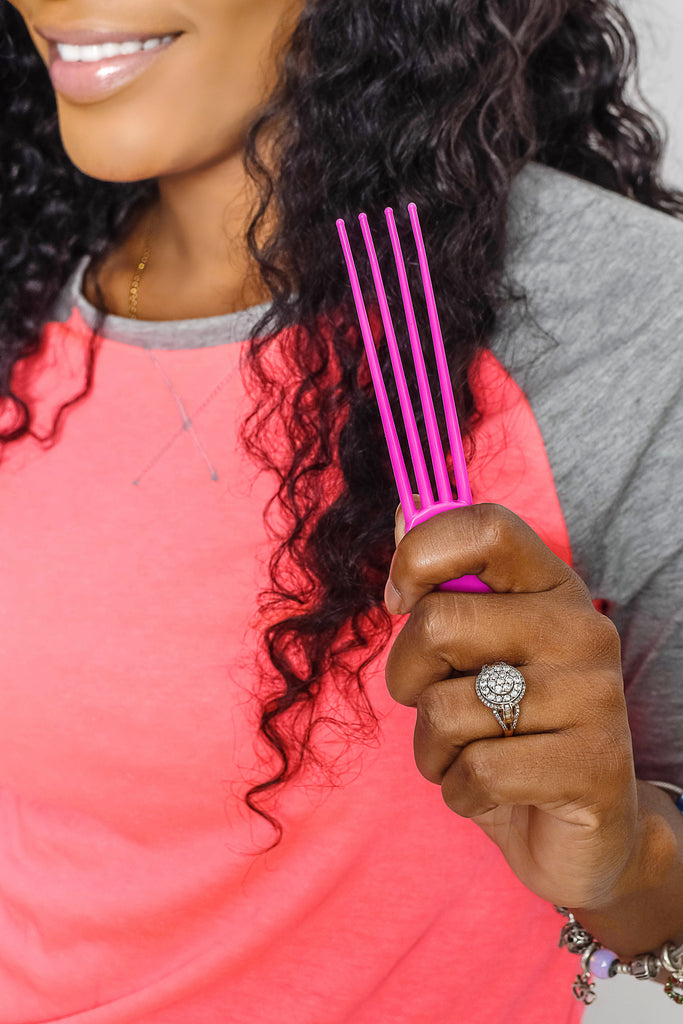 Model Using Four Pronged Scalp Scratcher Tool For Itchy Weaves Braids Locs